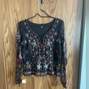 Long Sleeved Embroidered Blouse